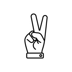 Hand gesture V sign for victory or peace line icon. Simple outline style for apps and websites. Vector illustration on white background. EPS 10