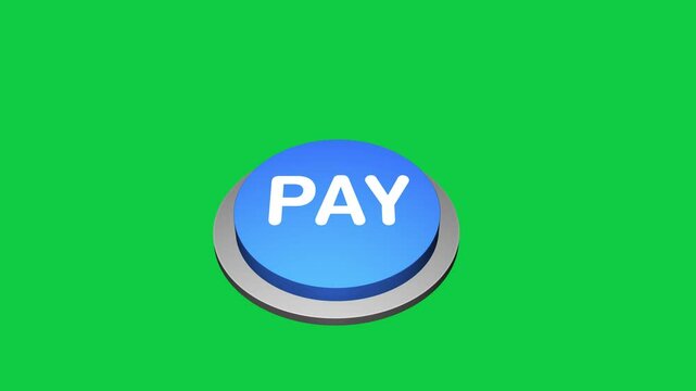 Pressing 3d Pay round button animation Order white and green background. Round button with the word Pay. pushing Pay Button Animation. 3d big Pressing Pay button
