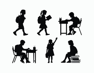 Students Walking Silhouette EPS Template Set