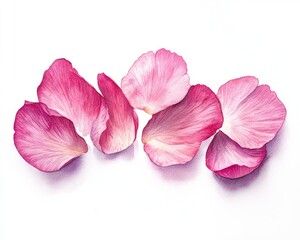 Watercolor Peony Petals: Six Pink Petals on White Background