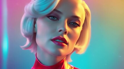 A young Asian woman showcases bold fashion with glowing glasses in a neon-lit urban setting. The vibrant colors create an energetic mood, reflecting modern city life and futuristic themes. - Powered by Adobe