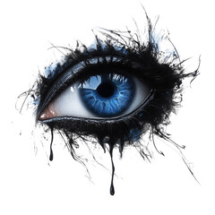 Beautiful macro closeup of a woman's blue eye, highlighting the iris, pupil, and delicate eyelashes isolated on white transparent background PNG cutout mockup