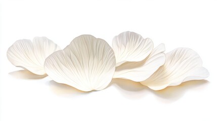 Watercolor: Six Delicate White Flower Petals on Clean Surface