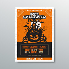 orange halloween party poster template design