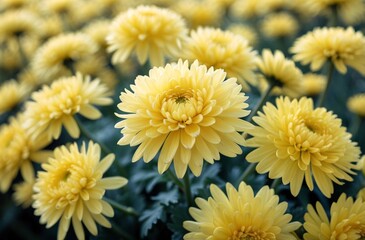 beautiful yellow chrysanthemums blooming in a lush garden landscape