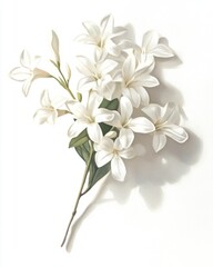Gouache Painting: Six Small White Stephanotis Flowers on White