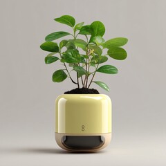Concept of a smart plant pot in 3D, featuring self-watering capabilities for easy plant care.