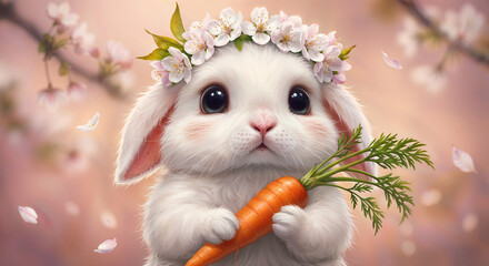 Obraz premium cute bunny with carrot . Generative AI