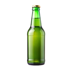 refreshing green beer bottle isolated background cold beverage alcohol glass drink water drops condensation chilled
