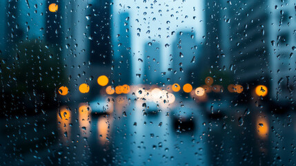 Rain-speckled cityscape shimmers, evoking urban melancholy, perfect for Blue Monday musings or introspective Rainforest Day reflections