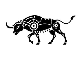 Obraz premium Minimalist Futuristic Biomechanical Buffalo Charging Black Icon