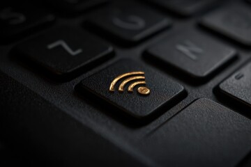 Golden wifi symbol shining on a black keyboard key
