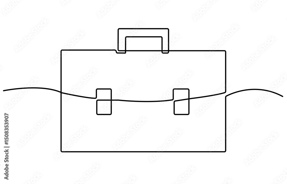 Fototapete suitcase working bag one line art drawing. continuous outline briefcase office bag for working, brie