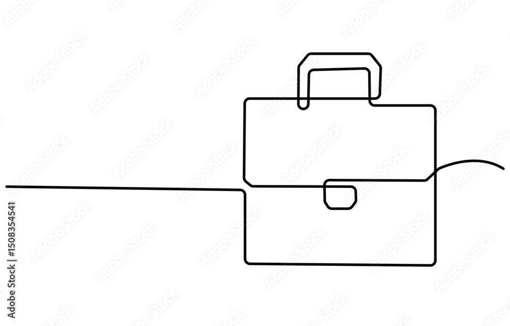 Fototapete suitcase working bag one line art drawing. continuous outline briefcase office bag for working, brie