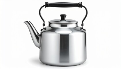 stainless steel teapot on white background