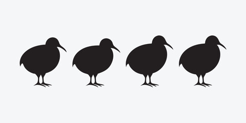 Minimal vector of a Kiwi bird in silhouette style. Perfect for use in environmental posters, country-themed designs, or animal clipart collections.
