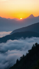 Fototapeta premium Golden Sunrise Over Misty Mountain Layers and Scenic Valleys View