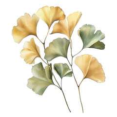 Ginkgo biloba leaves art print botanical illustration nature wall decor gold green leaf design artwork 100 on transparent background