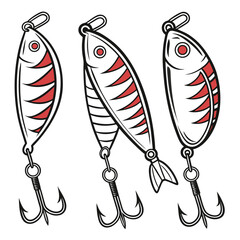 Stylized Vector Fishing Lures – Bold, Cartoon-Inspired Angling Gear Illustrations