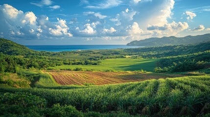 Cuba landscape sugarcane fields and Caribbean shores beautiful nature view