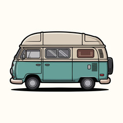 Vintage retro camper van isolated on white background. Vector illustration
