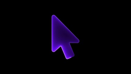 Cursor icon animation by purple color neon mask glow on black background. - Powered by Adobe