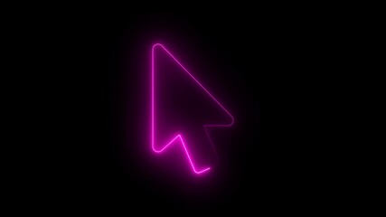 Cursor icon animation by pink color neon on black background. - Powered by Adobe