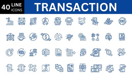 Transaction editable icon set. Editable stroke. Vector illustration.