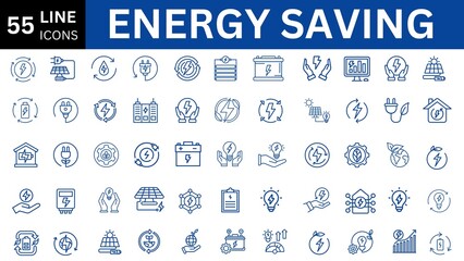 Energy Saving editable icon set. Editable stroke. Vector illustration.