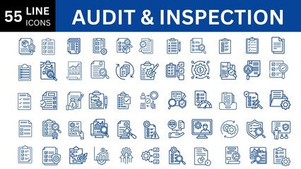 Audit And Inspection editable icon set. Editable stroke. Vector illustration.