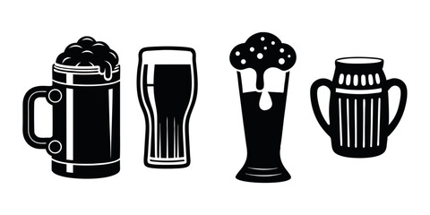 Fototapeta premium Beer Glass and Bottle Silhouettes, Pub & Brewery Vector Icons