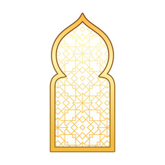 Islamic golden window frame with domed top. Traditional arabic architecture.
