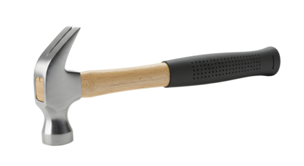 Claw Hammer with Wood and Rubber Grip on Transparent Background