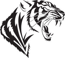 Fototapeta premium Growling Tiger Face in Dramatic Silhouette Style