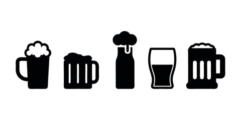 Fototapeta premium Beer Glass and Bottle Silhouettes, Pub & Brewery Vector Icons