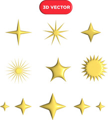3d Render star icon set for Customer review,badges,Feedback Etc