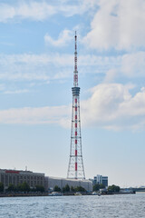Moscows Iconic and Stunning Television Tower Under Beautiful Blue Skies as a Landmark