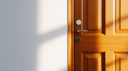 Sunlit wooden door invites whispered secrets, autumnal equinox reflections, cozy respite threshold, invoking Hygge warmth and mystery