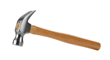 Claw Hammer with Wooden Handle on Transparent Background