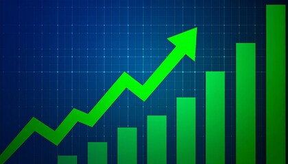 Business financial growth chart with an upward arrow illustrating market success