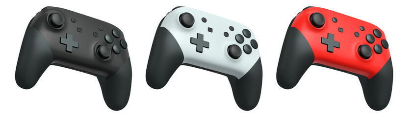 Collection of gaming controllers with different colors and designs for gaming enthusiasts isolated on white background with clipping path © Vasyl Onyskiv