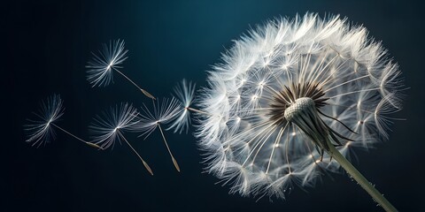 Closeup of a White Dandelion Seed Head on a Dark Background