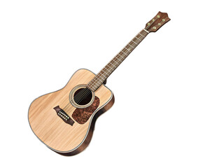 Fototapeta premium A beautifully crafted acoustic guitar placed amidst lush floral surroundings, isolated on a white background