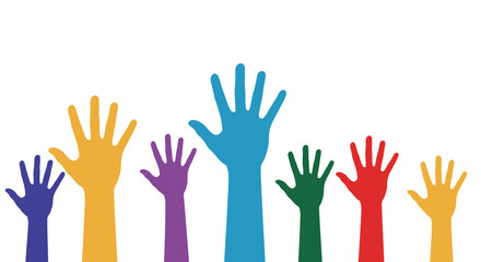 Colorful Raised Hands Symbolizing Unity Support and Diverse Community