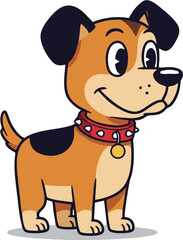 Fototapeta premium Cartoon dog stands wears a red studded collar gold tag casts a shadow