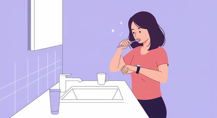 Woman brushing teeth in bathroom