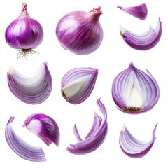 set onion jumping slice pieces ,on white background