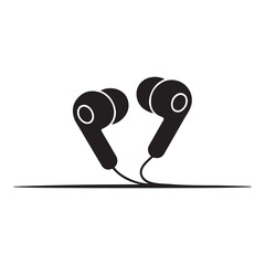 A pair of wireless earbud headphones line art vector icon for apps and websites, Vector black silhouette. with white background