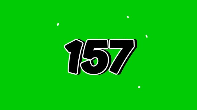 Number 157 symbol sign animation motion graphics cartoon on green screen background. Black color number reveal on smoke,for video number for video elements