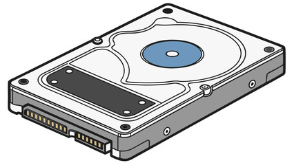Fototapeta premium Illustrated vector of a data storage SSD drive showcasing detailed design elements including metal casing and label